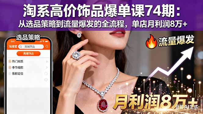 (16351期)淘系高价饰品爆单课74期:从选品策略到流量爆发的全流程,单店月利润8万+-网赚副业网