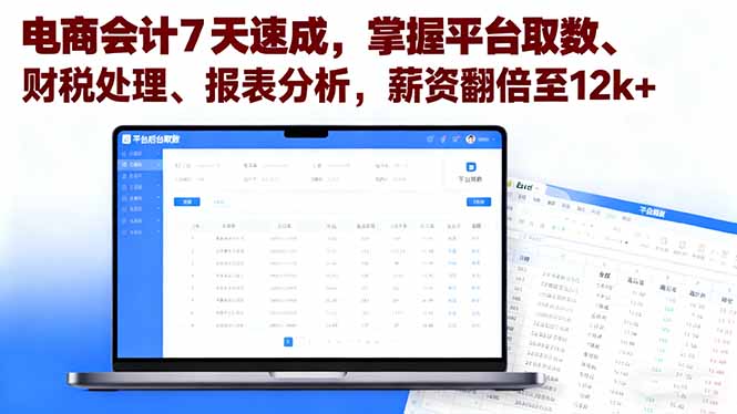 (16192期)电商会计7天速成,掌握平台取数、财税处理、报表分析,薪资翻倍至12k+-网赚副业网