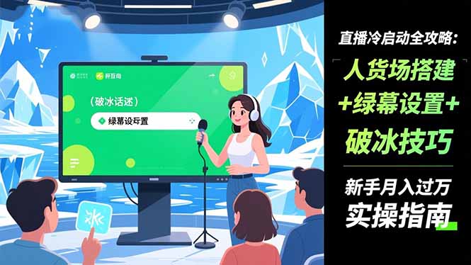 (16605期)直播冷启动全攻略:人货场搭建+绿幕设置+破冰技巧,新手月入过万实操指南-网赚副业网