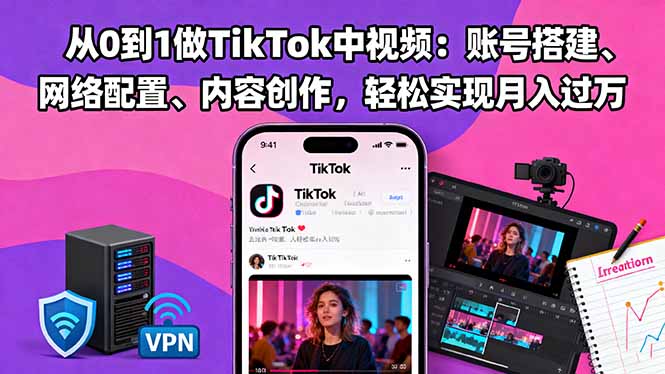 (16461期)从0到1做TikTok中视频:账号搭建、网络配置、内容创作,轻松实现月入过万-网赚副业网