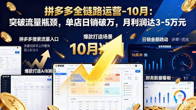 (16462期)拼多多全链路运营-10月:突破流量瓶颈,单店日销破万,月利润达3-5万元-网赚副业网