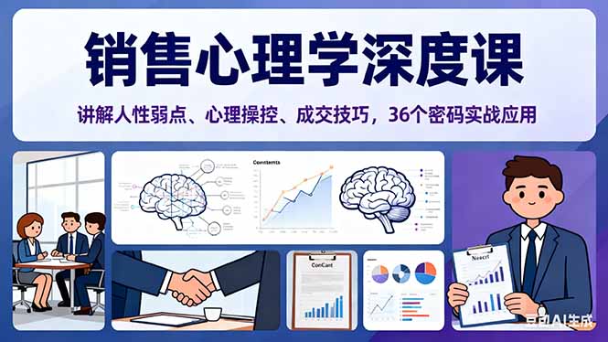 (16456期)销售心理学深度课,讲解人性弱点、心理操控、成交技巧,36个密码实战应用-网赚副业网