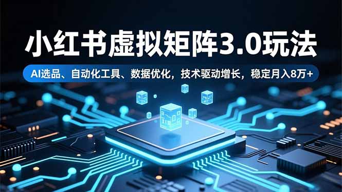 (16656期)小红书虚拟矩阵3.0玩法,AI选品、自动化工具、数据优化,技术驱动增长,稳定月入8万+-网赚副业网