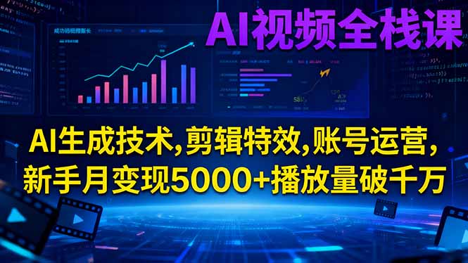 (16603期)AI视频全栈课:AI生成技术,剪辑特效,账号运营,新手月变现5000+播放量破千万-网赚副业网