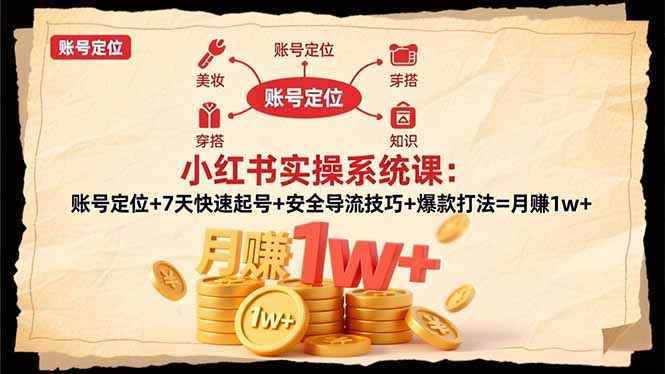 (16554期)小红书实操系统课:账号定位+7天快速起号+安全导流技巧+爆款打法=月赚1w+-网赚副业网