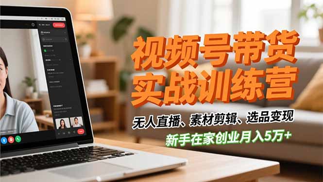 （16762期）视频号带货实战训练营，无人直播、素材剪辑、选品变现，新手在家创业月入5万+-网赚副业网