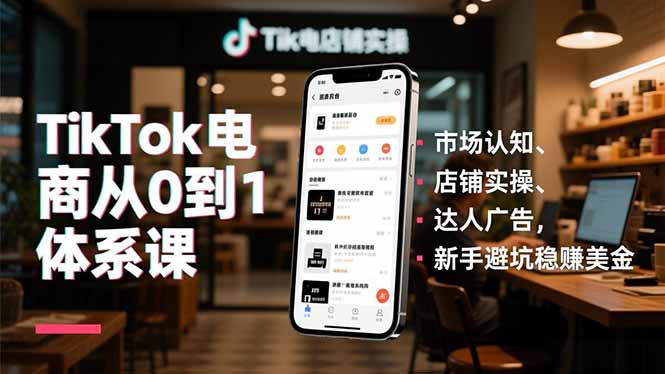 (16818期)TikTok电商从0到1体系课,市场认知、店铺实操、达人广告,新手避坑稳赚美金-网赚副业网