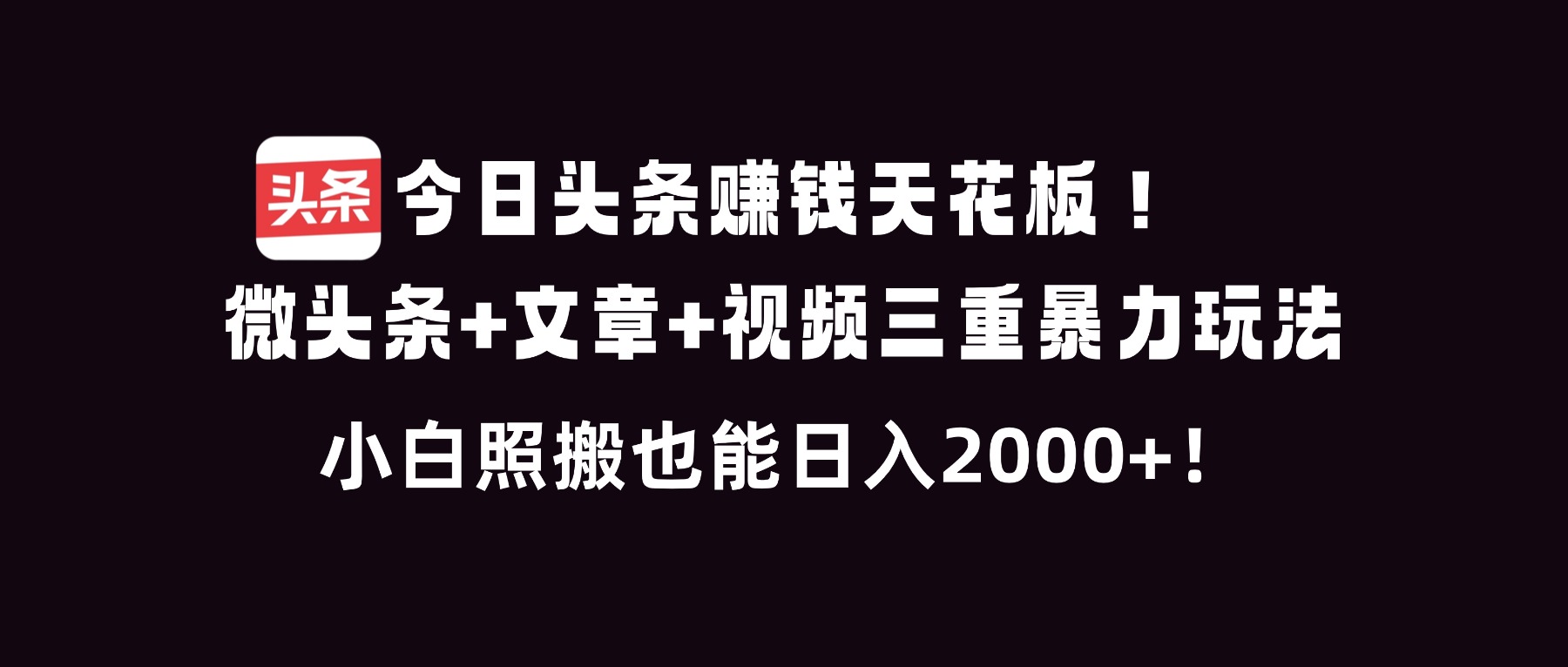(16888期)今日头条赚钱天花板!微头条+文章+视频三重暴利玩法,小白照搬也能日人2000+-网赚副业网