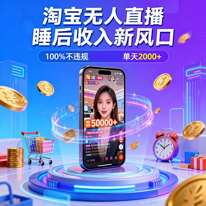 (16822期)淘宝无人直播,不违规不封号,直播100小时卖了5万,年底旺季!-网赚副业网