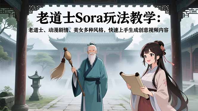 （16862期）老道士Sora玩法教学：老道士、动漫剧情、美女多种风格，快速上手生成创意视频内容-网赚副业网