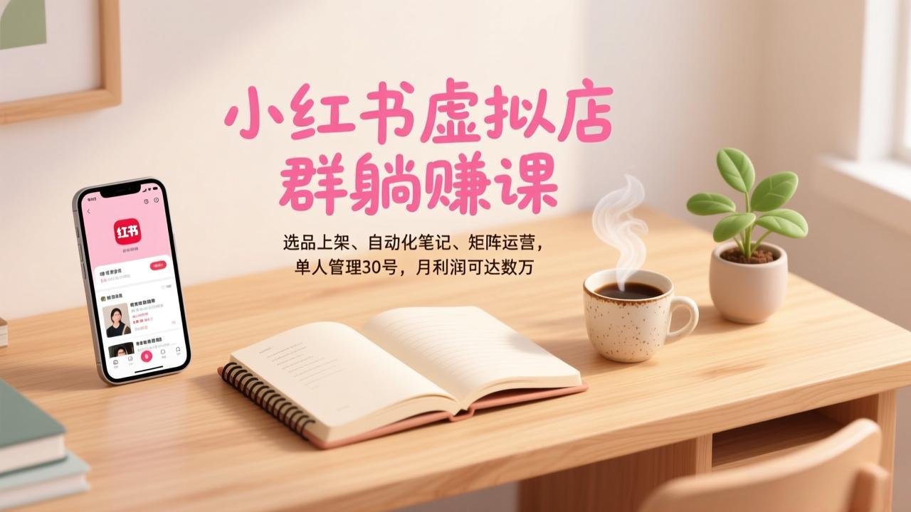 (17072期)小红书虚拟店群躺赚课,选品上架、自动化笔记、矩阵运营,单人管理30号,月利润可达数万-网赚副业网