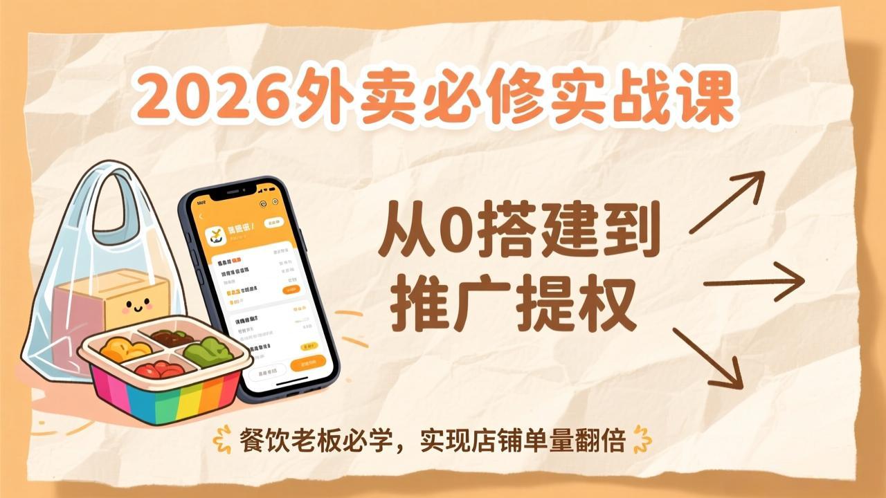 (17214期)2026外卖必修实战课:从0搭建到推广提权,餐饮老板必学,实现店铺单量翻倍-网赚副业网