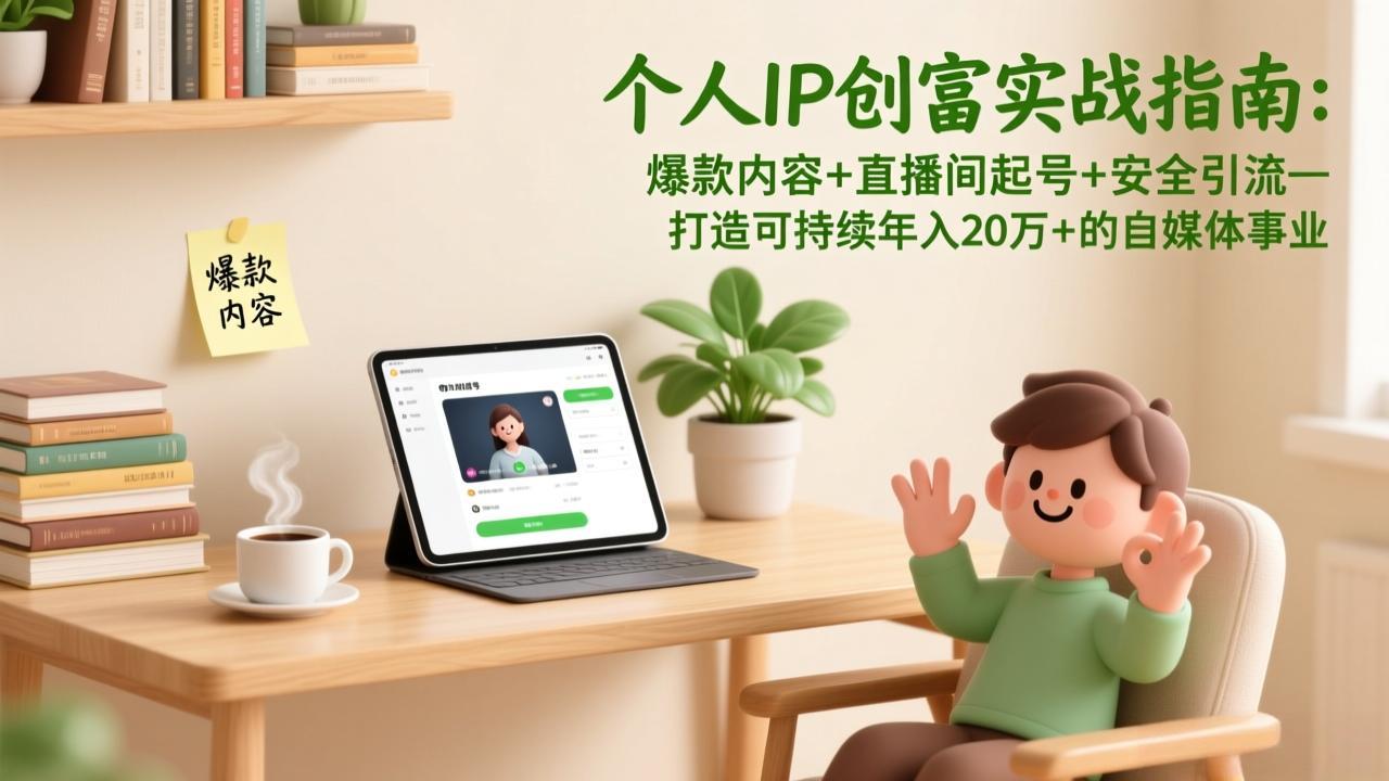 (17217期)个人IP创富实战指南:爆款内容+直播间起号+安全引流,打造可持续年入20万+的自媒体事业-网赚副业网