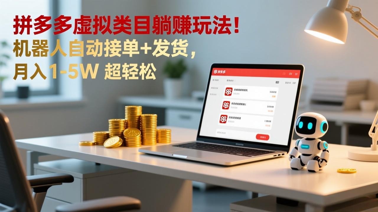 （17174期）多多虚拟类目躺赚玩法！机器人自动接单+发货，月入 1-5W 超轻松-网赚副业网