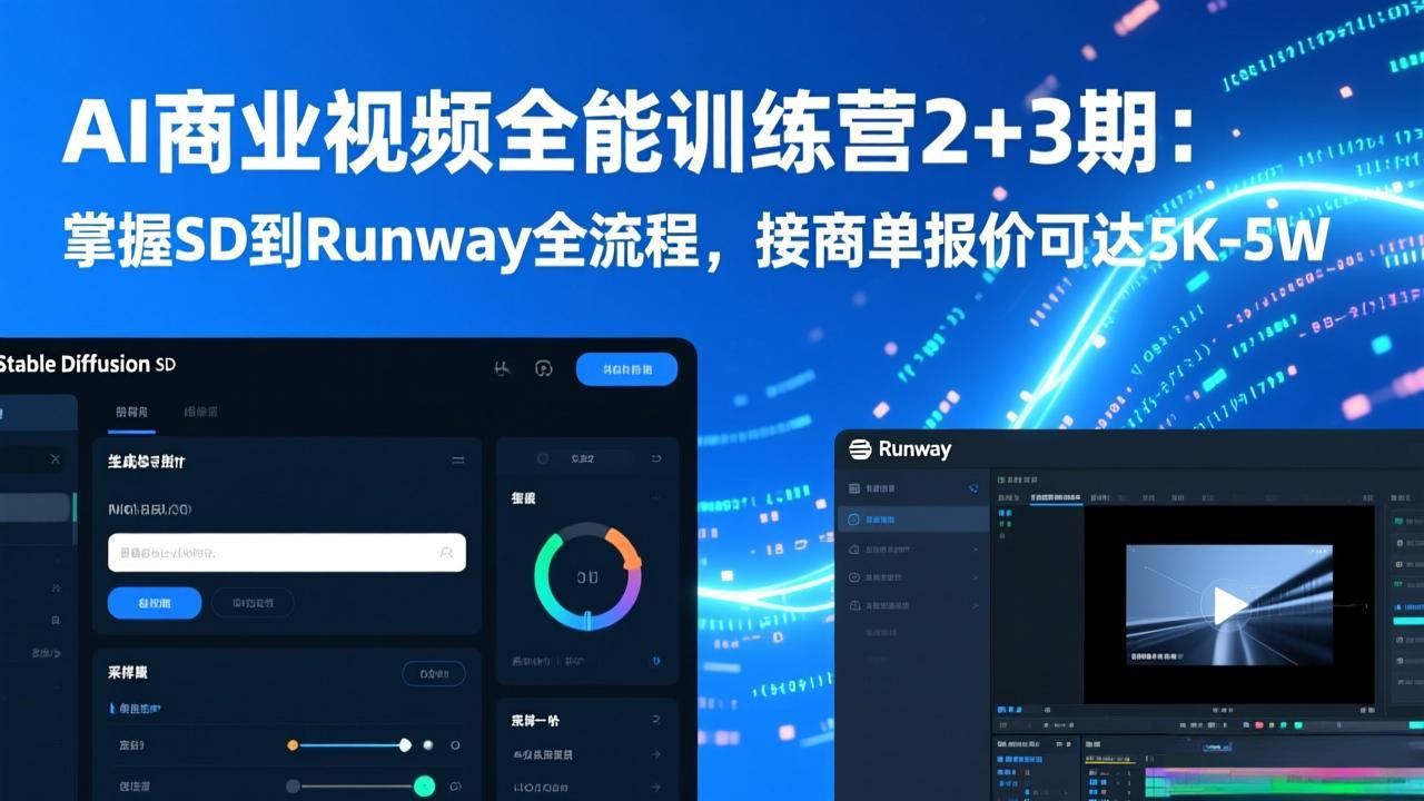 （17235期）AI商业视频全能训练营2+3期：掌握SD到Runway全流程，接商单报价可达5K-5W-网赚副业网