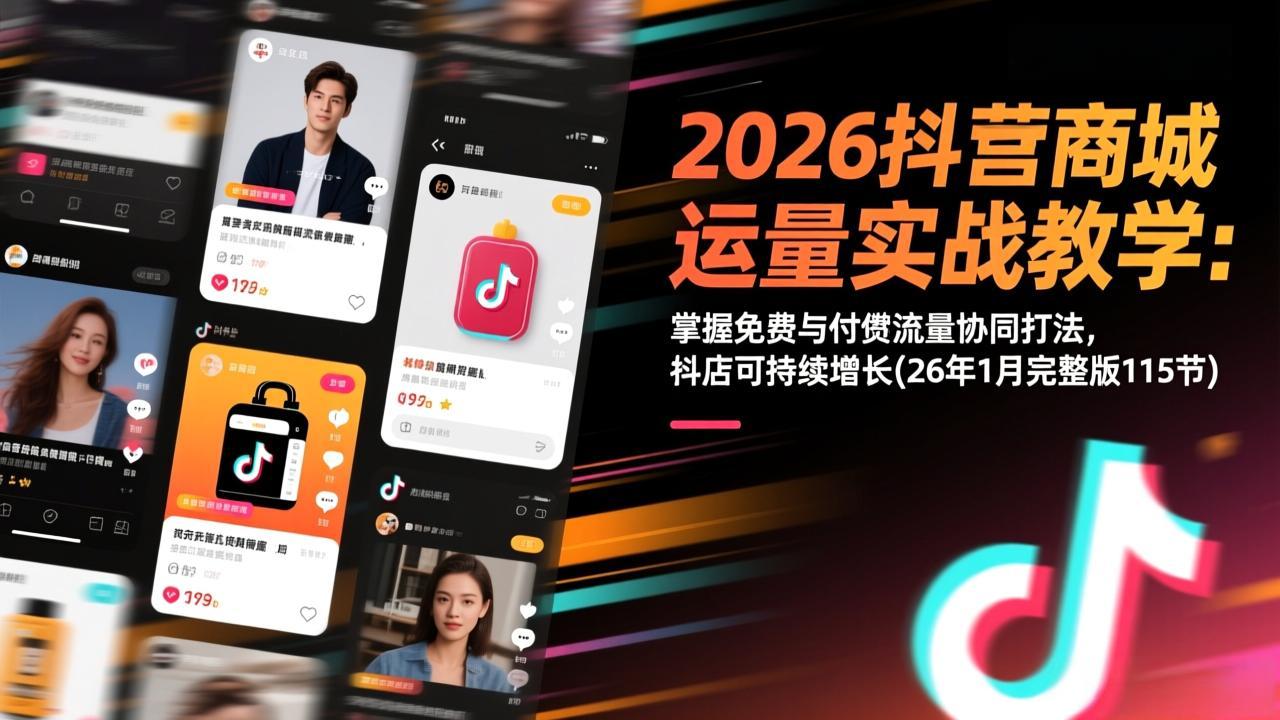 (17165期)2026抖音商城运营实战教学:掌握免费与付费流量协同打法,抖店可持续增长(26年1月完整版115节)-网赚副业网