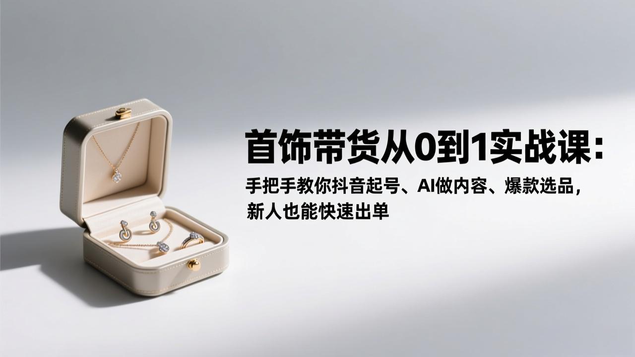 (17178期)首饰带货从0到1实战课:手把手教你抖音起号、AI做内容、爆款选品,新人也能快速出单-网赚副业网