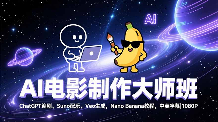 (17011期)AI电影制作大师班:ChatGPT编剧、Suno配乐、Veo生成,Nano Banana教程,中英字幕|1080P-网赚副业网