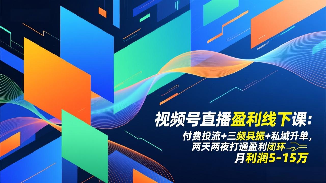 (17116期)视频号直播盈利线下课:付费投流+三频共振+私域升单,两天两夜打通盈利闭环,月利润5-15万-网赚副业网