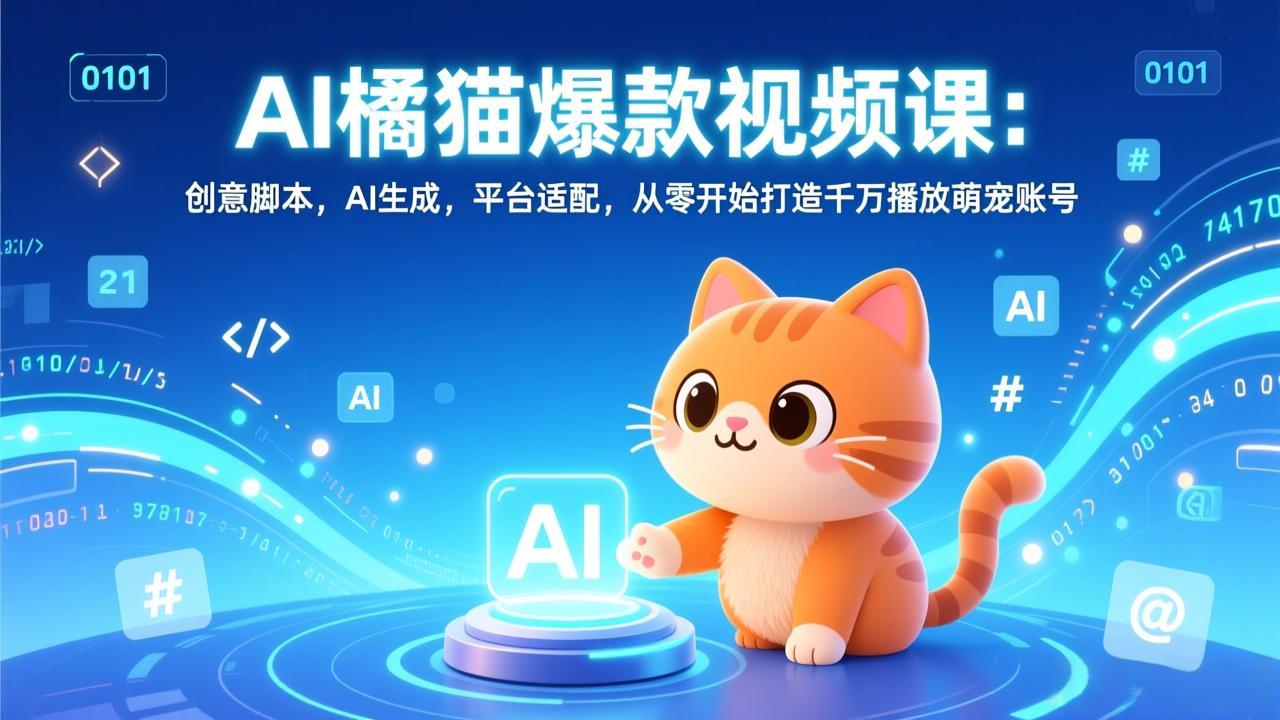 (17091期)AI橘猫爆款视频课:创意脚本,AI生成,平台适配,从零开始打造千万播放萌宠账号-网赚副业网