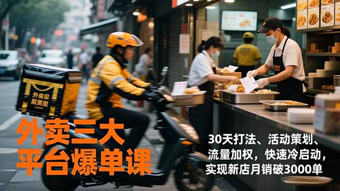 (17019期)外卖三大平台爆单课,30天打法、活动策划、流量加权,快速冷启动,实现新店月销破3000单-网赚副业网