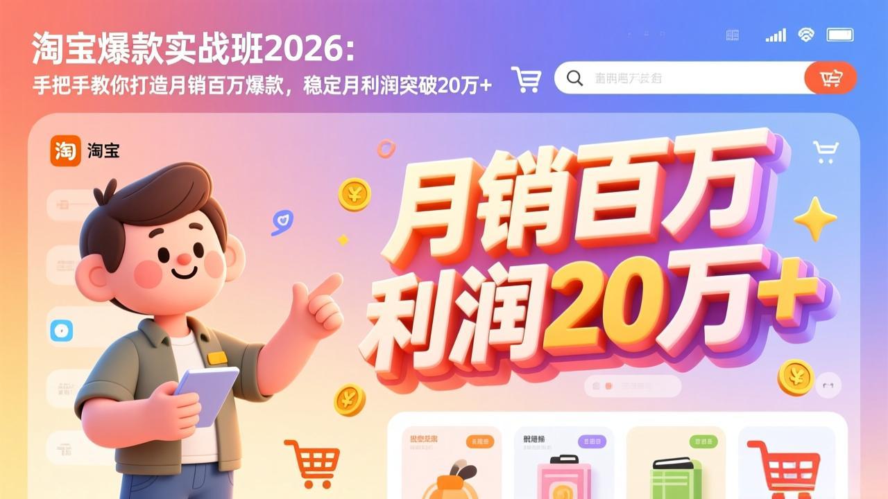 (17209期)淘宝爆款实战班2026:手把手教你打造月销百万爆款,稳定月利润突破20万+-网赚副业网