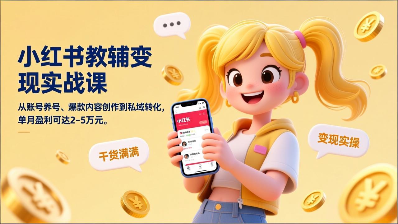 (17334期)小红书教辅变现实战课,从账号养号、爆款内容创作到私域转化,单月盈利可达2-5万元-网赚副业网
