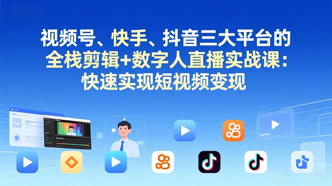 (17414期)视频号、快手、抖音三大平台的全栈剪辑+数字人直播实战课-更新:快速实现短视频变现-网赚副业网