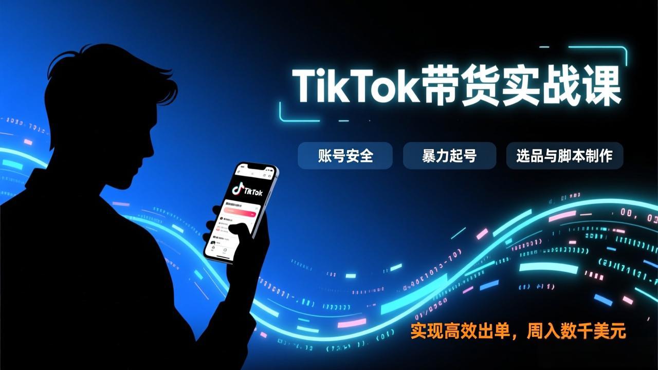 (17278期)TikTok带货实战课,涵盖账号安全、暴力起号、选品与脚本制作,实现高效出单,周入数千美元-网赚副业网