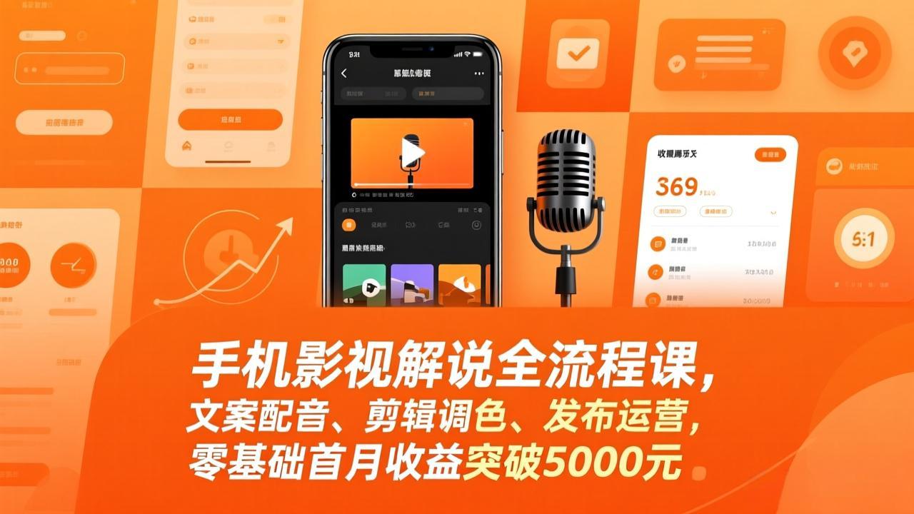 (17391期)手机影视解说全流程课,文案配音、剪辑调色、发布运营,零基础首月收益突破5000元-网赚副业网