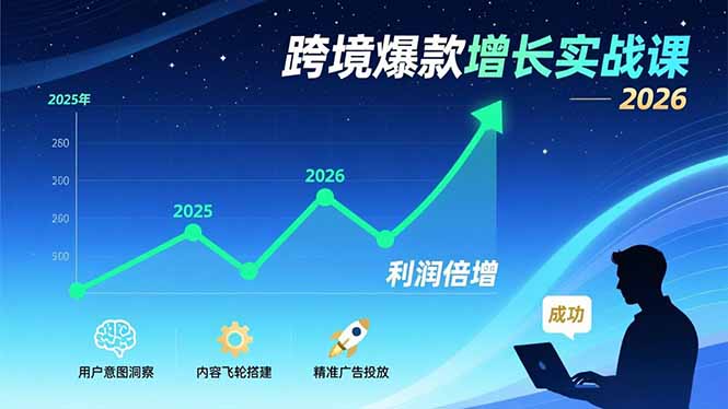 (17279期)跨境爆款增长实战课,教授用户意图洞察、内容飞轮搭建、精准广告投放,助力卖家2026年利润倍增-网赚副业网