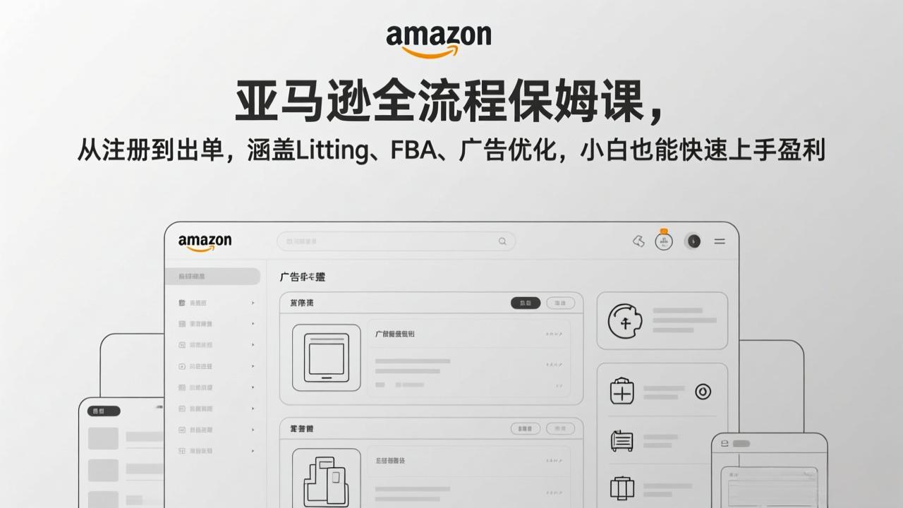 (17293期)亚马逊全流程保姆课,从注册到出单,涵盖Listing、FBA、广告优化,小白也能快速上手盈利-网赚副业网