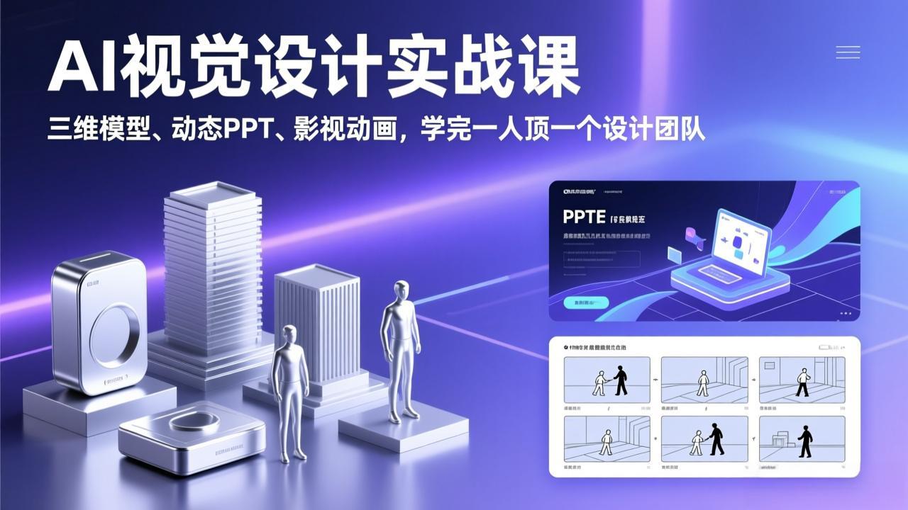 (17407期)AI视觉设计实战课,三维模型、动态PPT、影视动画,学完一人顶一个设计团队-网赚副业网