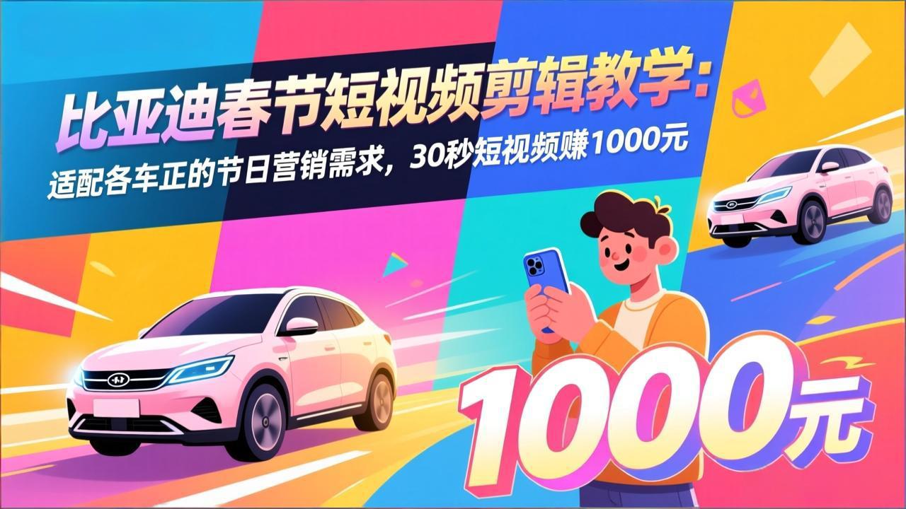 （17320期）比亚迪春节短视频剪辑教学：适配各车企的节日营销需求，30秒短视频赚1000元-网赚副业网