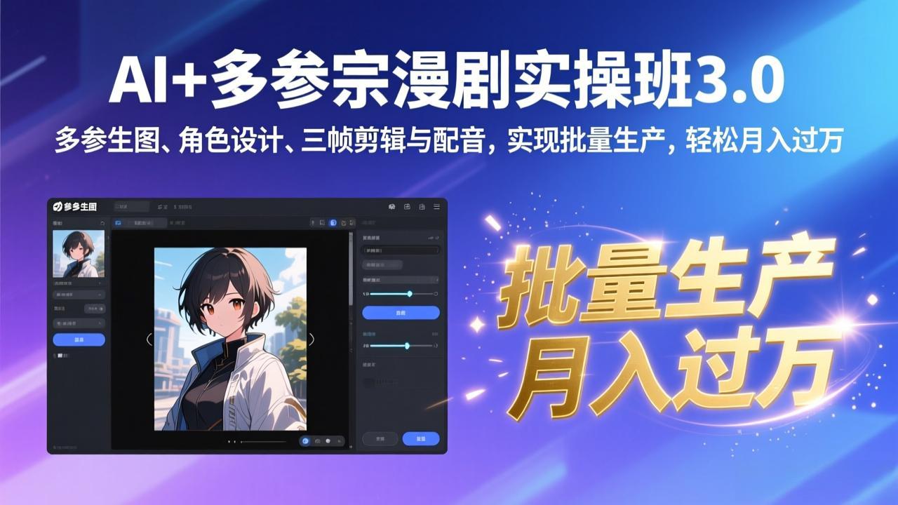 （17283期）AI+多参宗漫剧实操班3.0：多参生图、角色设计、三帧剪辑与配音，实现批量生产，轻松月入过万-网赚副业网