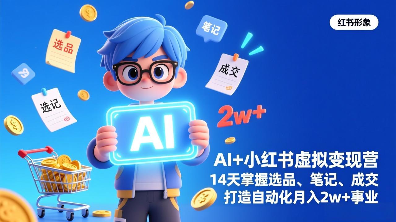 (17332期)AI+小红书虚拟变现营(完结),14天掌握选品、笔记、成交,打造自动化月入2w+事业-网赚副业网