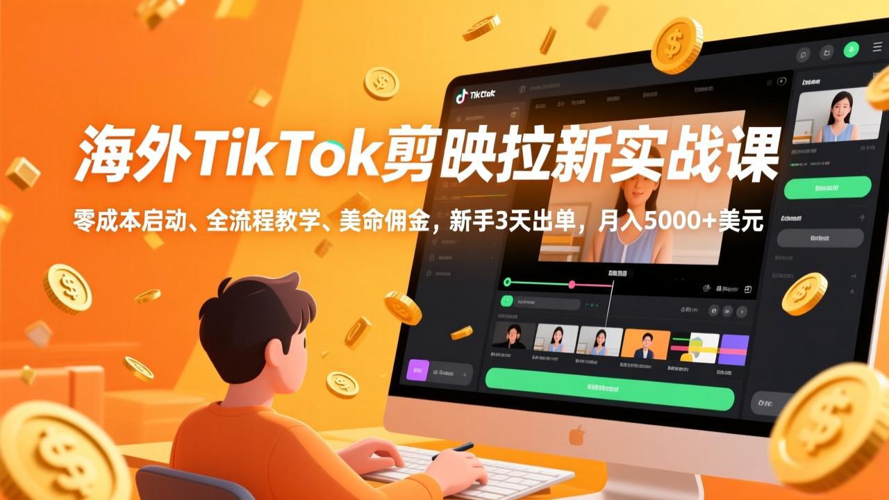 (17340期)海外TikTok剪映拉新实战课,零成本启动、全流程教学、美金佣金,新手3天出单,月入5000+美元-网赚副业网