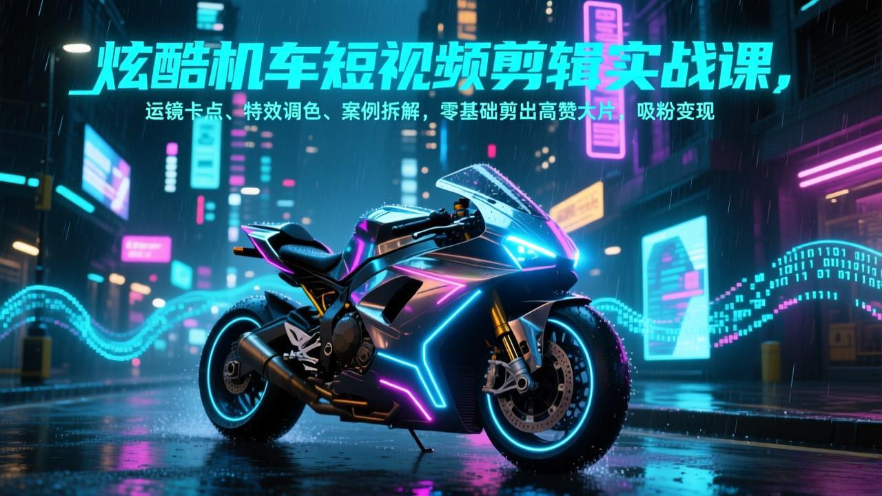 (17304期)炫酷机车短视频剪辑实战课,运镜卡点、特效调色、案例拆解,零基础剪出高赞大片,吸粉变现-网赚副业网