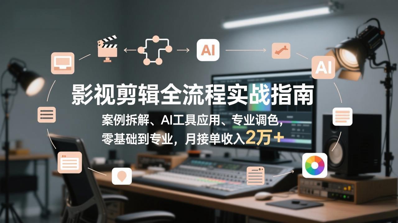 (17338期)影视剪辑全流程实战指南,案例拆解、AI工具应用、专业调色,零基础到专业,月接单收入2万+-网赚副业网