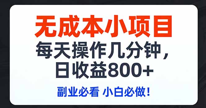 （17447期）无成本小项目,每天操作几分钟,日收益800+ 副业必看 小白必做！-网赚副业网