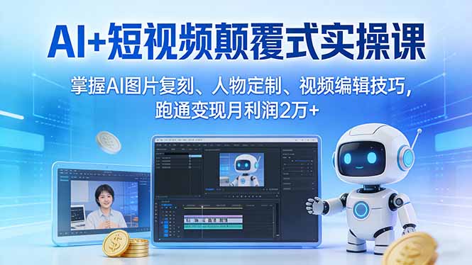 （17454期）AI+短视频颠覆式实操课：掌握AI图片复刻、人物定制、视频编辑技巧，跑通变现月利润2万+-网赚副业网