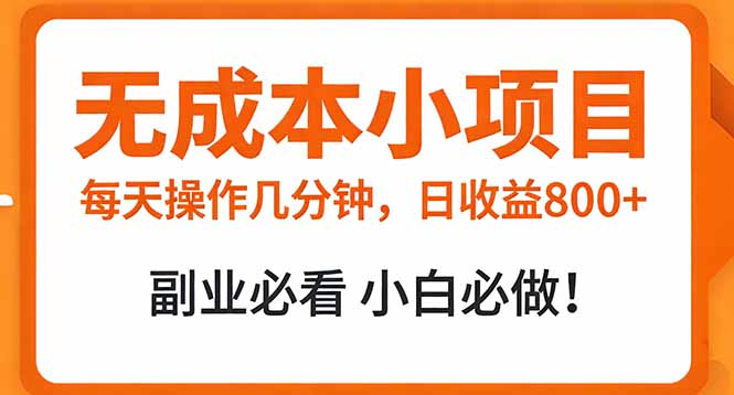 (17307期)无成本小项目 每天操作几分钟,真实日收益800+ 副业必看 小白必做!-网赚副业网