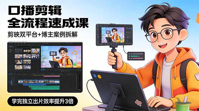 (17420期)口播剪辑全流程速成课,剪映双平台+博主案例拆解,学完独立出片效率提升3倍-网赚副业网