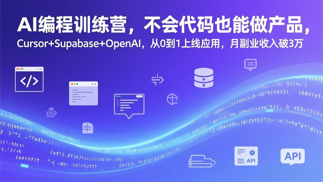 (17388期)AI编程训练营,不会代码也能做产品,Cursor+Supabase+OpenAI,从0到1上线应用,月副业收入破3万-网赚副业网
