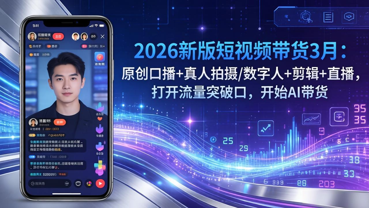 (17724期)2026新版短视频带货3月:原创口播+真人拍摄/数字人+剪辑+直播,打开流量突破口,开始AI带货-网赚副业网