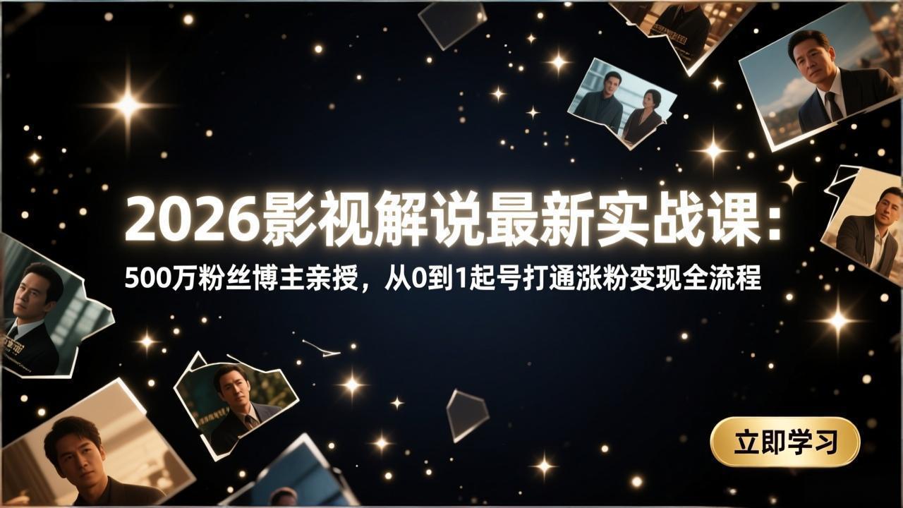 (17530期)2026影视解说最新实战课:500万粉丝博主亲授,从0到1起号打通涨粉变现全流程-网赚副业网