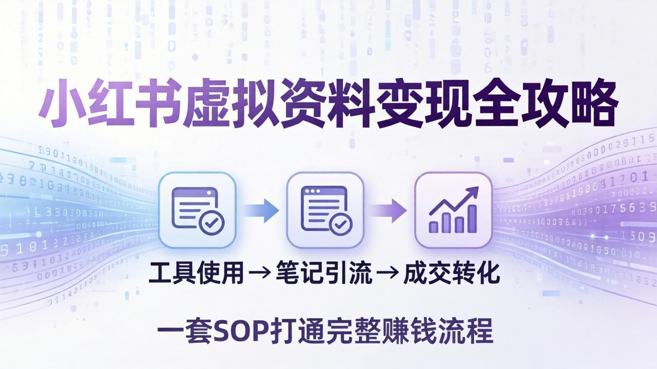(17801期)小红书虚拟资料变现全攻略:从工具使用到笔记引流成交,一套 SOP 打通完整赚钱流程-网赚副业网