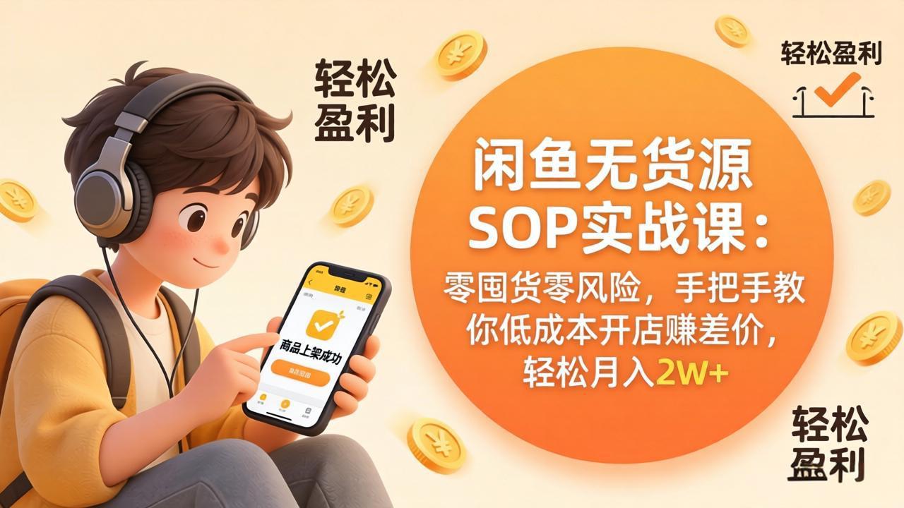 (17838期)闲鱼无货源SOP实战课:零囤货零风险,手把手教你低成本开店赚差价,轻松月入2w+-网赚副业网