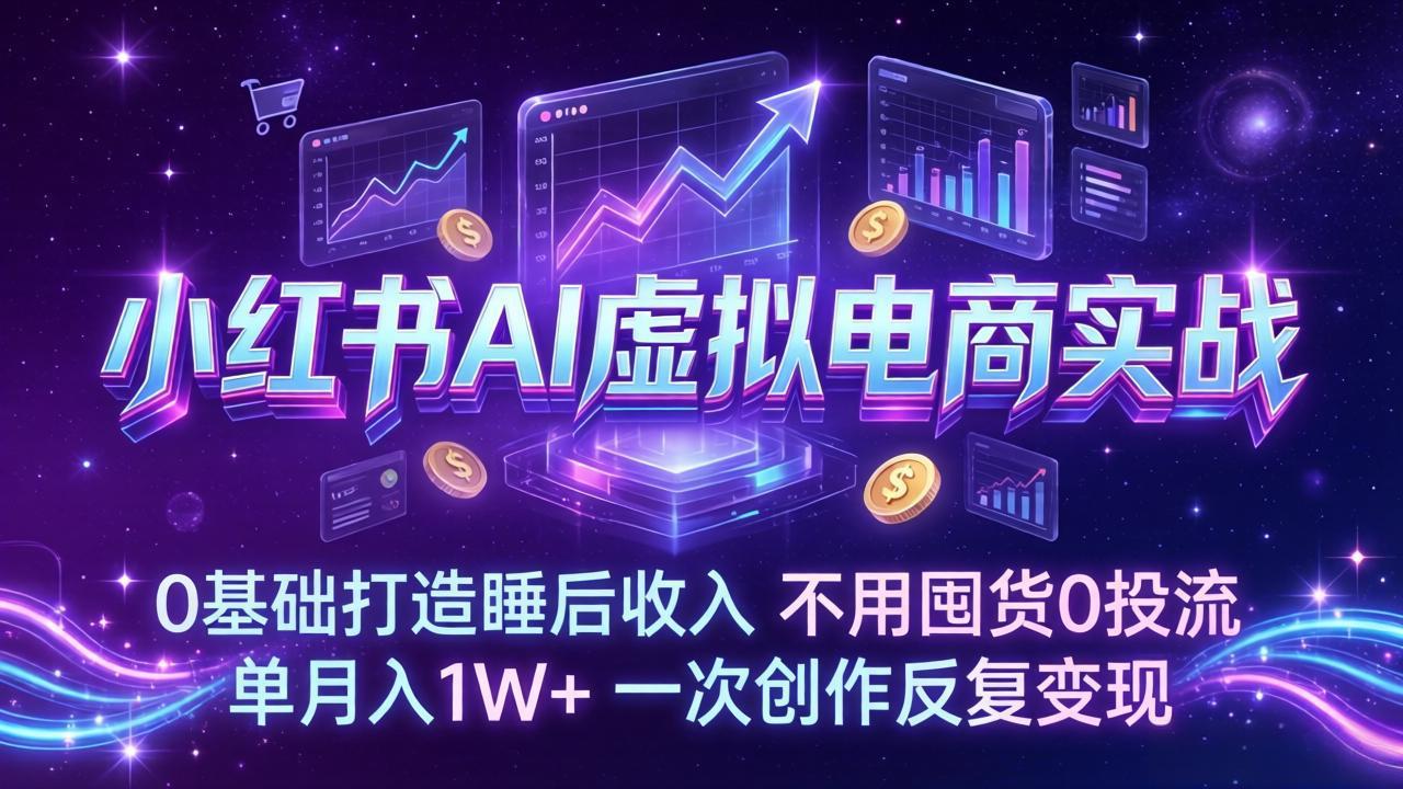 (17607期)小红书AI虚拟电商实战:0基础打造睡后收入,不用囤货0投流,单月入1W+,一次创作反复变现-网赚副业网