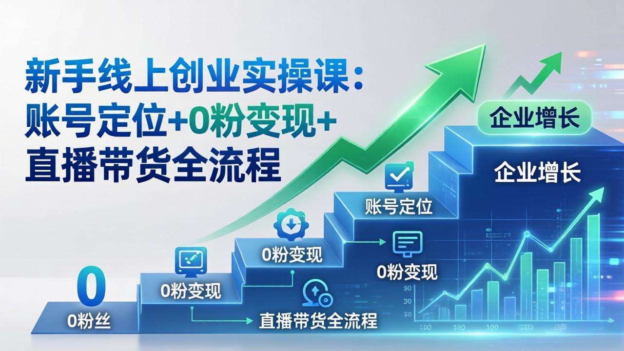 (17831期)新手线上创业实操课:账号定位+0粉变现+直播带货全流程,企业用户增长一步到位-网赚副业网